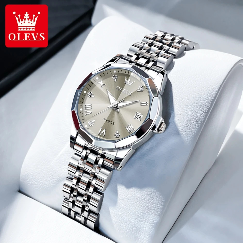 OLEVS Elegant Fashion Womens Watches Original Quartz Watch for Ladies Waterproof Stainless Steel Luminous Date 250522
