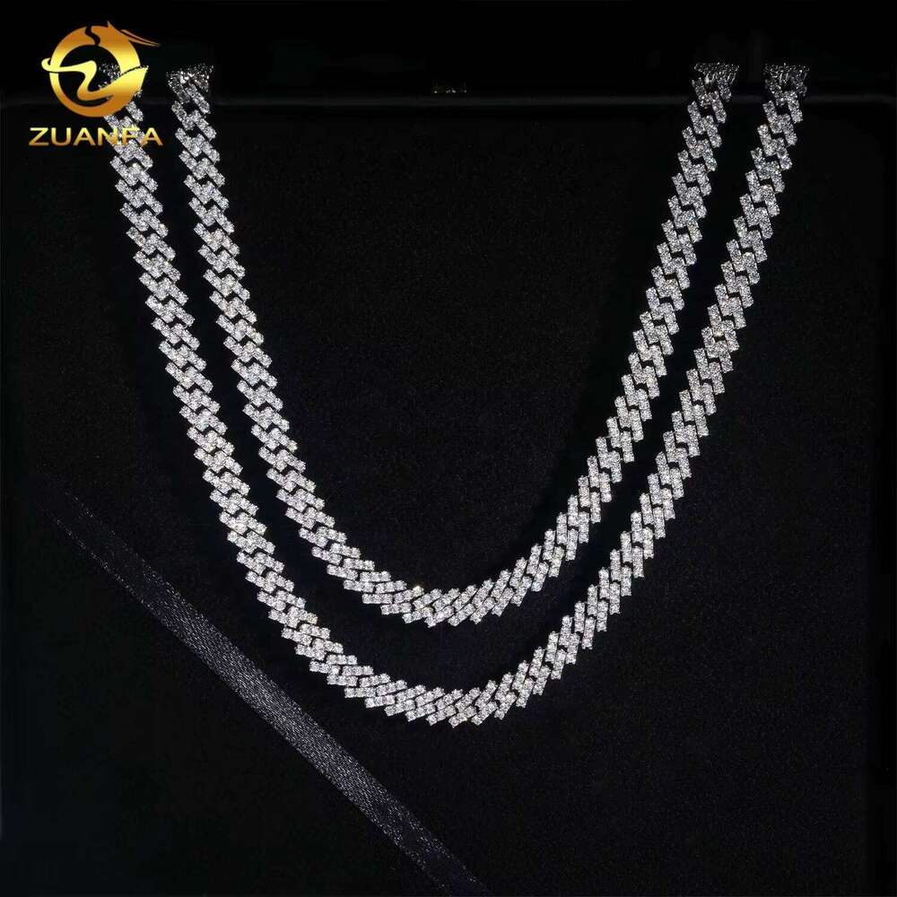 Sier Hip Hop Jewelry Iced 8Mm Rows Of Miami Mozambique Stones Cuban Chain