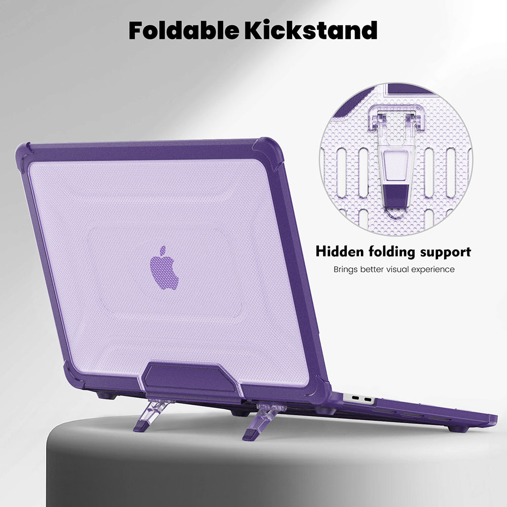Case For Macbook Pro 13 inch M2 Mac Pro 13" M1 Heavy Duty Rugged Hard Shell Transparent Cover with TPU Bumper Fold Kickstand Protective Cases