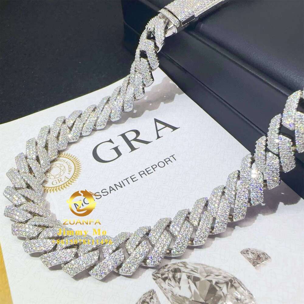 Fashion Man Hip Hop Jewelry Sterling Sier 14Mm 3Rows Iced Out Vvs1 Moissanite Dia Miami Cuban Link Chain Bracelet Set
