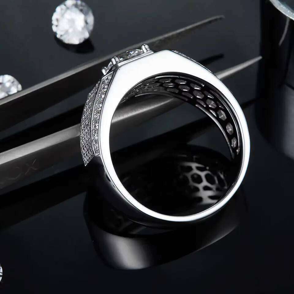 High Quality Jewelry VVS Moissanite Platinum Plated Engagement Sterling Sier Wedding Heavy Solid Big Finger Men