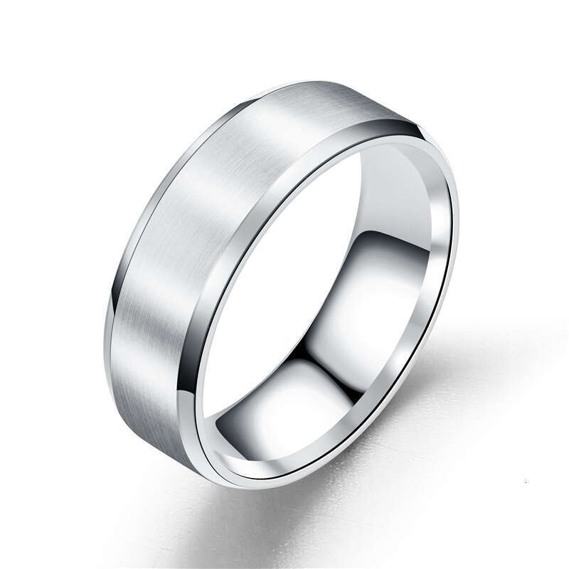Simple Ring Stainless Smooth Matte 8MM Double Bevel Blank Laser Engraved Titanium Steel Jewelry