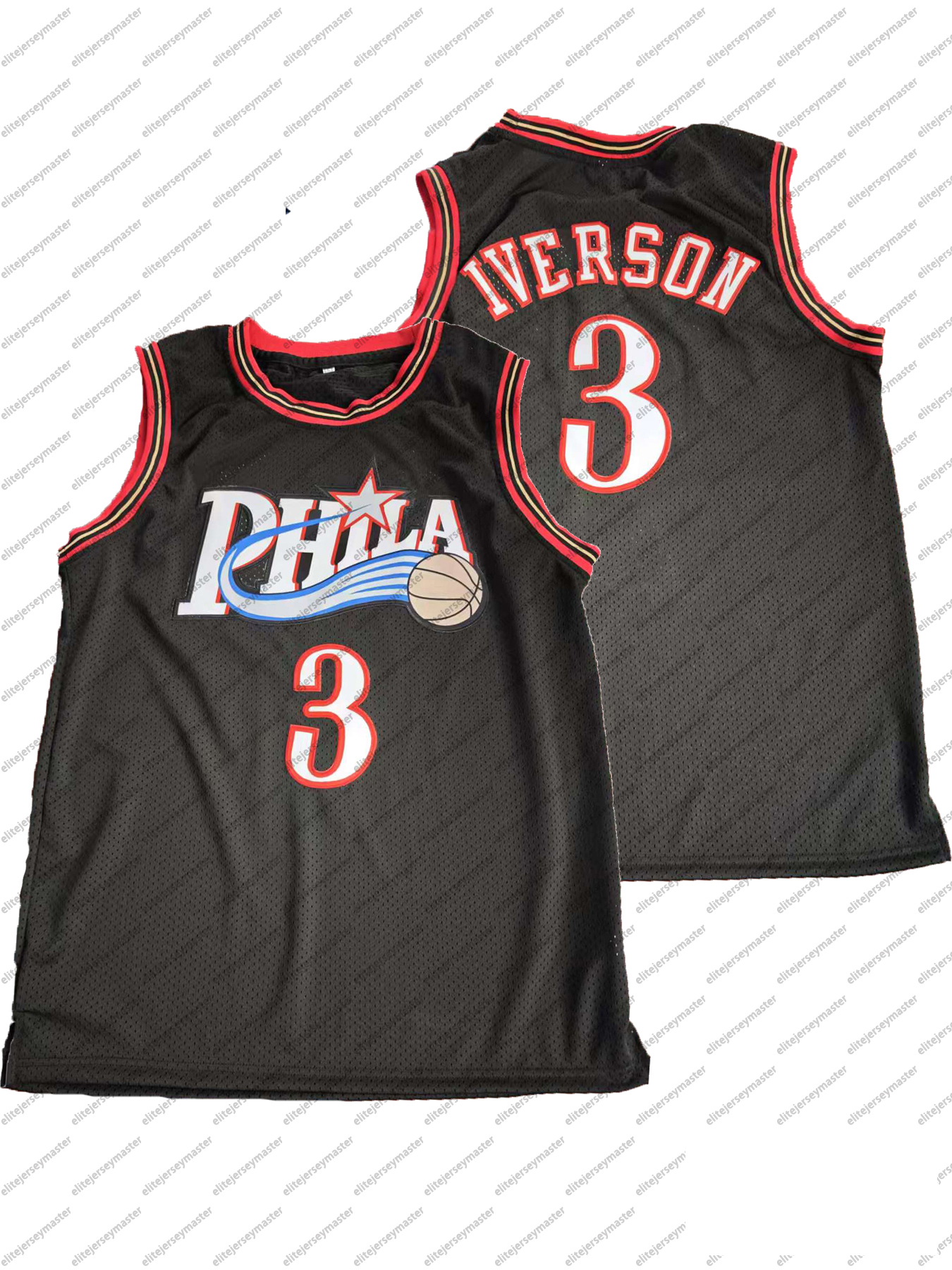 In stock 3 Allen Iverson Basketball Jerseys Double Stitched Name Number comfortable and breathable sports basketball tops S-XXXL