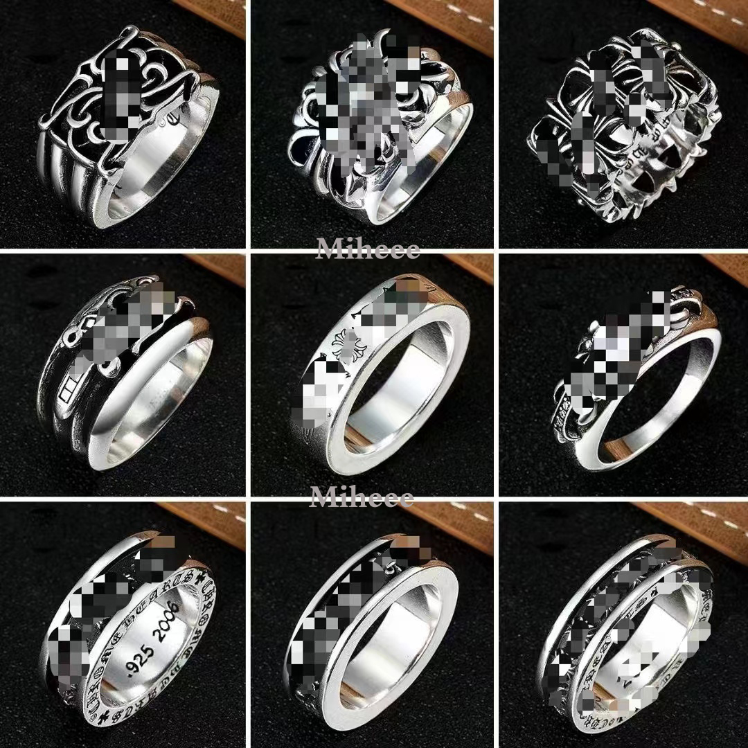 Designer Cross Rings S925 Silver Plated Hip Hop Brand Ring for Men and Women High quality Vintage Cross Open Thai Silver Chrome Ring Jewelry gift Mihee07