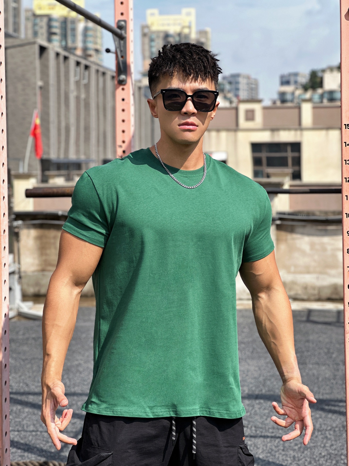 Muscle Exercise Loose Cotton Fitness Short Sleeve Men's Basketball Summer Running Training Elastic Sports T-shirt Round Neck