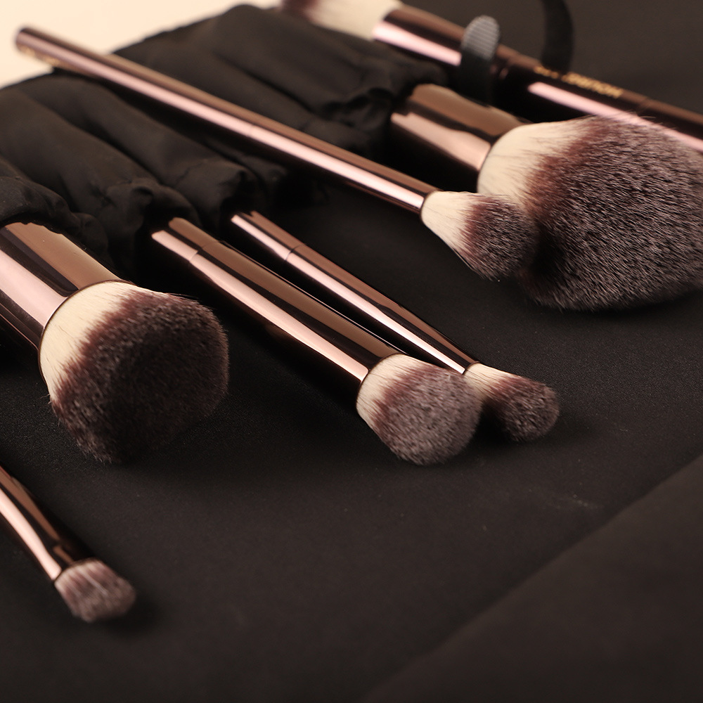 20pcs Makeup Set Professional Foundation Blush Eyeshadow Brush Crease Concealer Eyebrow Powder Blending Dark Bronze Metal Handle Beauty Tools