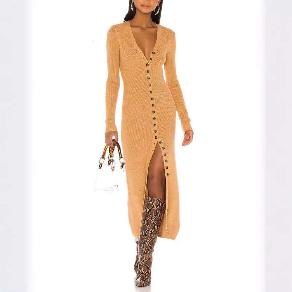 Halter Whit Maxi Dresses Women S Knitted Sleeved Single Breasted Dress With V Neck Slim Fit Long Skirt Prom Sexy Dress