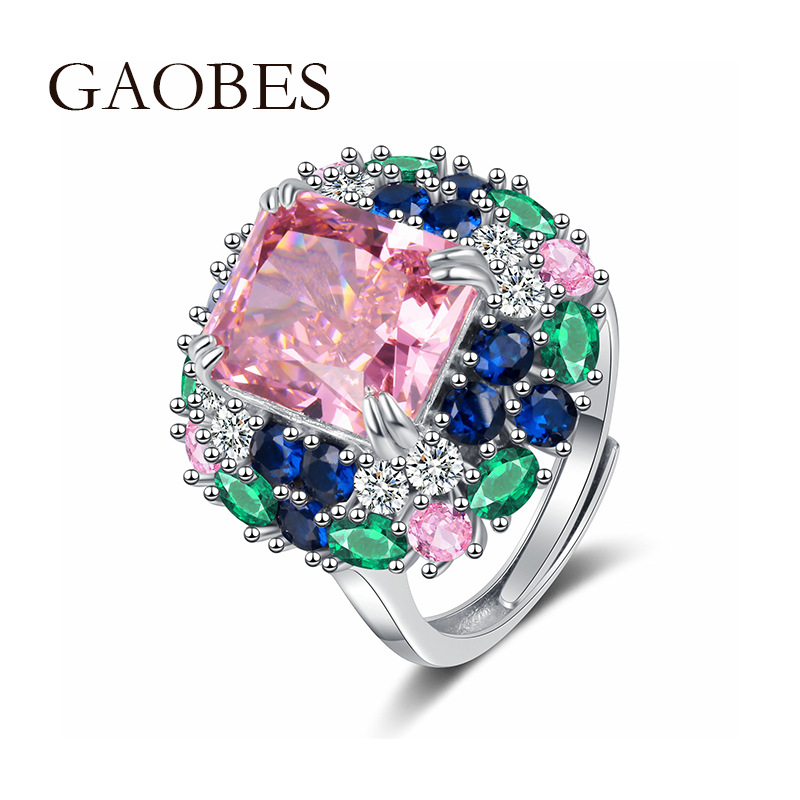 Fashionable Ladies' Open Ring Featuring a Stunning Sakura Pink Ice Flower Set with Genuine Diamonds
