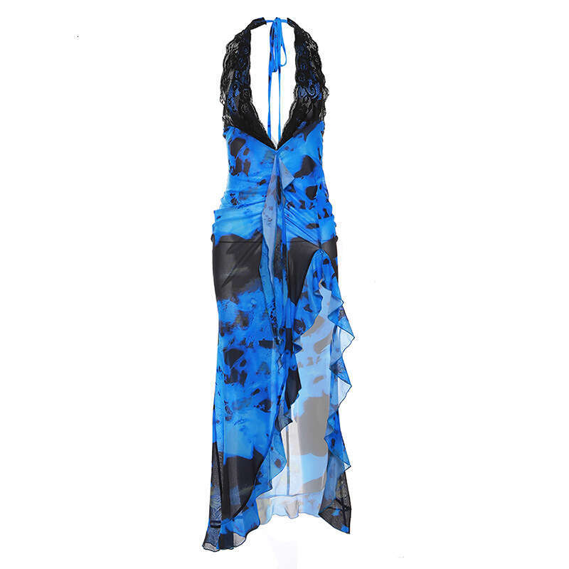 Halter Whit Maxi Dresses INS Style Summer New Women S Fashion Hanging Neck Sexy Low Cut Slim Fit Irregular Dress For Women Prom Sexy Dress