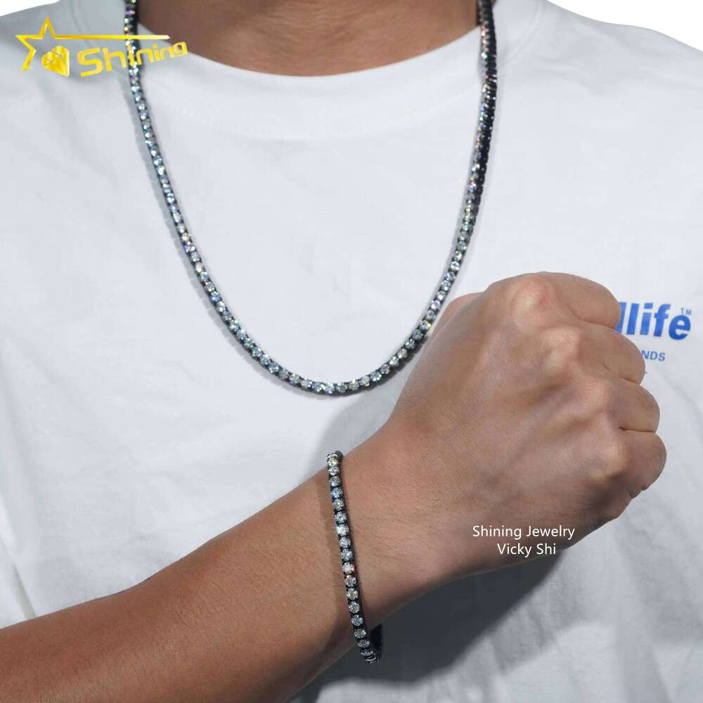 GRA Certified Fashion Jewelry Chain 316L Stainless Steel 4Mm Carbon Silica Tennis Bracelet And Necklace