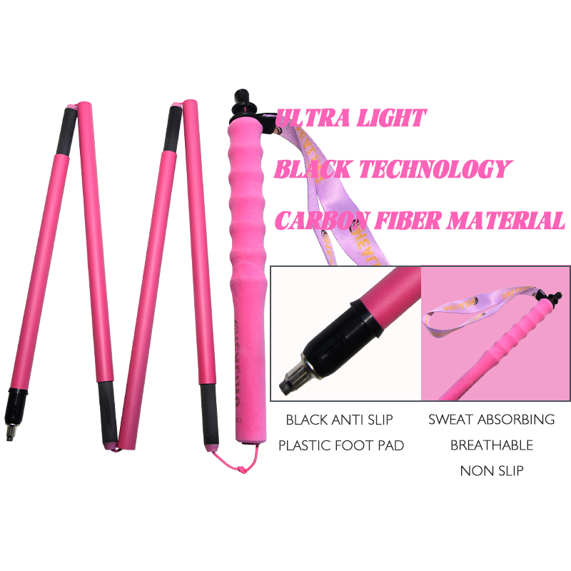 OKHEALING Hiking Pole Folding Telescopic Carbon Fiber Outer Lock Ultra-light Five-section Stick Off-road Pink Hiking Cane Walking Stick