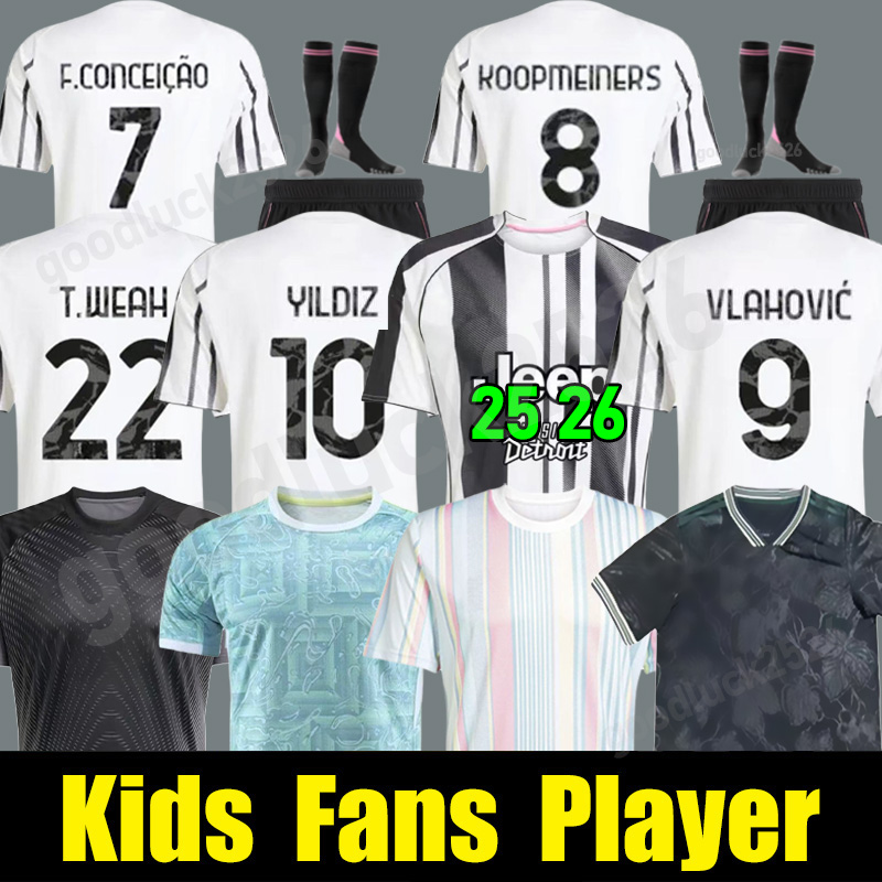 25 26 JuVeNtUsS Fans Player soccer jerseys VLAHOVIC Yildiz WEAH 2025 2026 Home away McKENNlE CAMBIASO JuVeS MBANGULA MUANI football shirt Mens Kids Kits Thuram