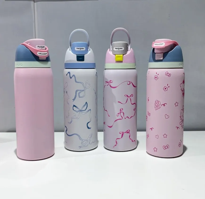 Stock OWALA Cups 24oz 32oz Large Capacity Tumblers Cup Outdoor Sports Tied and True Pink Bows Water Bottles Portable Handheld Travel Mug