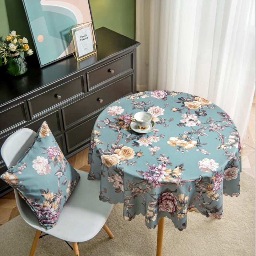 D288 small fresh simple style round long tablecloth simple waterproof restaurant hotel home round dining table tablecloth printing