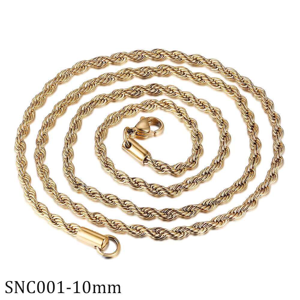 Wholesale Twisted Rope Chain 2mm 3mm 5mm 6mm 8mm 10mm Gold Plated Stainless Steel Hip Hop Necklace Jewelry