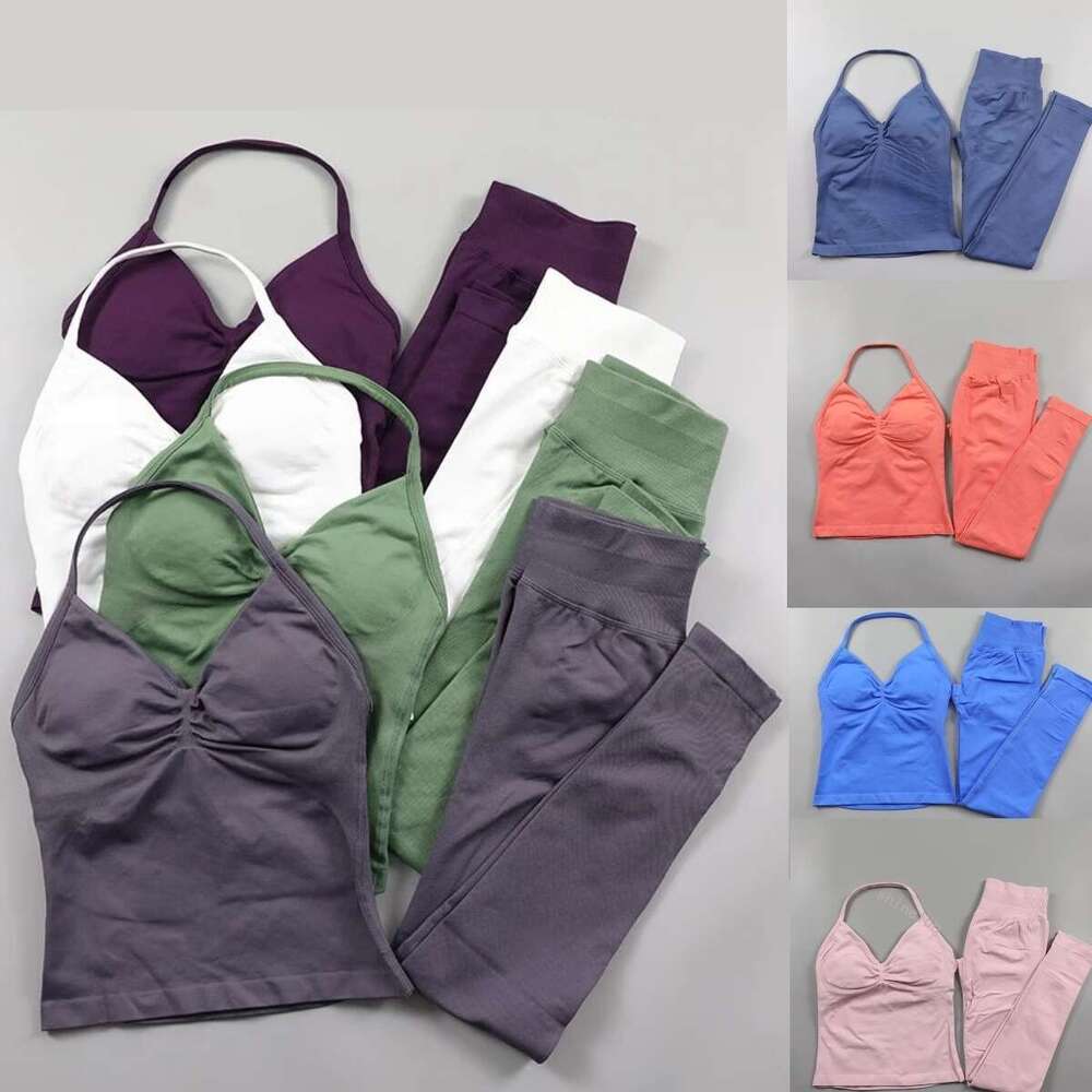 Womens Impact Longline Strappy Top Vest and Padded High Waist Scrunch Seamless Designer Yoga Leggings Fiess Clothes Workout Sets Suit Activewear Gym S