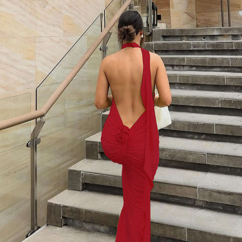 Halter Whit Maxi Dresses Summer New Women S Clothing French Style Sexy Open Back Long Pure Desire Slimming Neck Hanging Dress Prom Sexy Dress