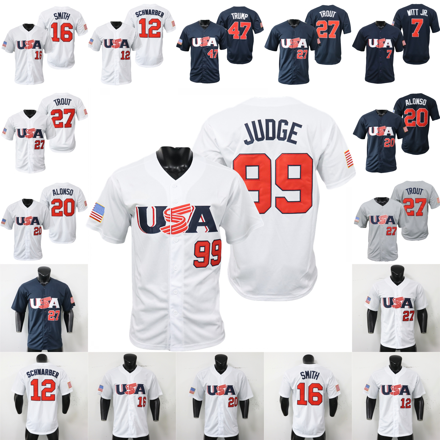 2025 2026 WBC USA Team Baseball Jersey Aaron Judge Harper Mookie Betts Bobby Witt Jr. Corbin Carroll Paul Skenes Skubal Wheeler Webb Trout Merrill Schwarber Rutschman