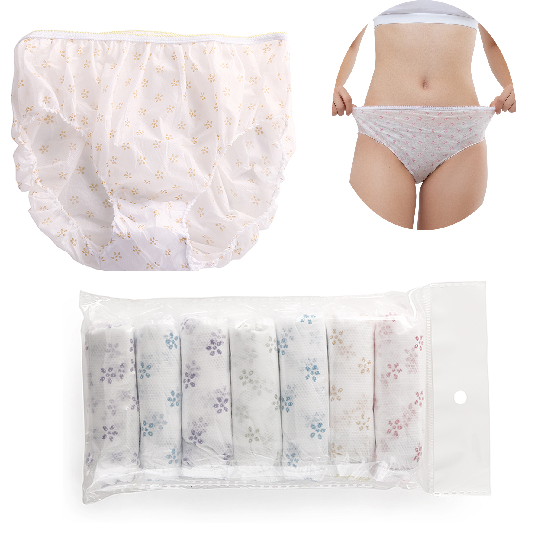 7Pcs/Set Travel Portable Disposable Non Woven Briefs Women Hotel Spa Wash-Free Panties Menstruation Underwear Emergency Underpants Individual Wrapp