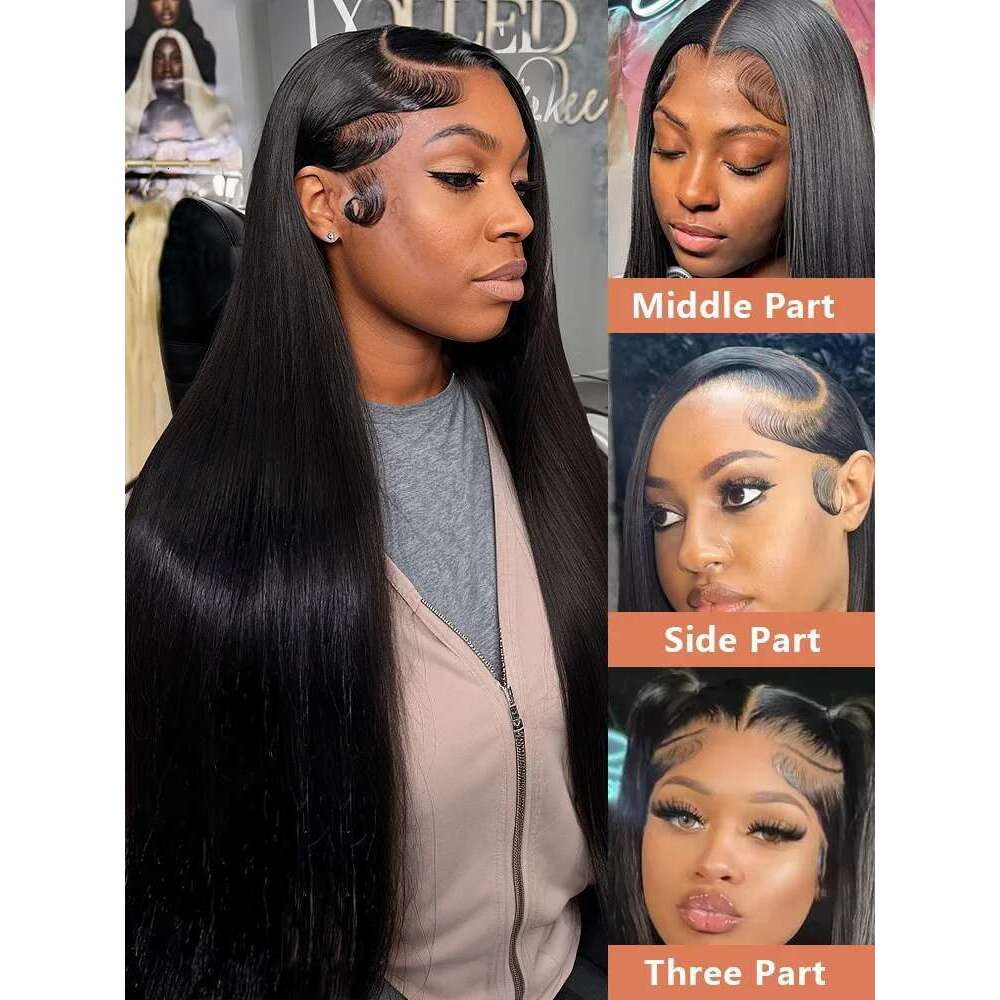 Mossily 30 42 Inch 13x6 HD Front Human Hair Wigs Bone Straight Black Wig 5x5 Lace Closure Glueless Preplucked Remy Raw 250%