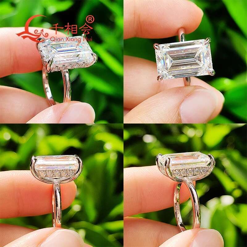 9*14mm Emerald Cut Moissanite Ring round Shape 925 Sterling Silver VVS Quality Men Women Diamond Jewelry Wedding Engagement Gift