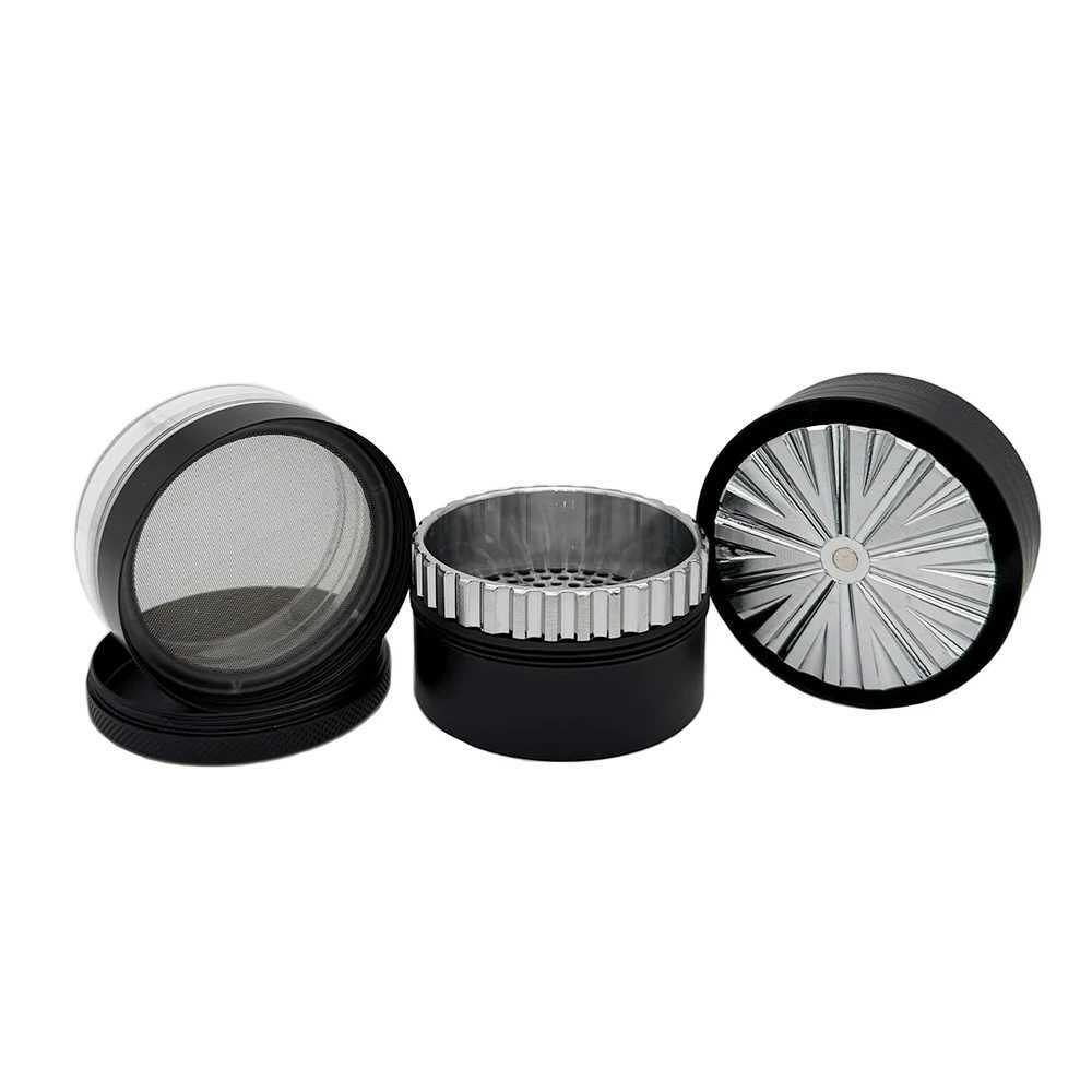 New 2.5 Inches Toothless Manual Metal Herb Grinder Spice Crusher Large-capacity Portable with Transparent Screen Catcher Y250521