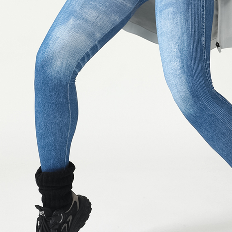 Seamless Comfortable Faux Denim Athletic Pants for Outdoor Wear Featuring a Unique Tree Branch Design