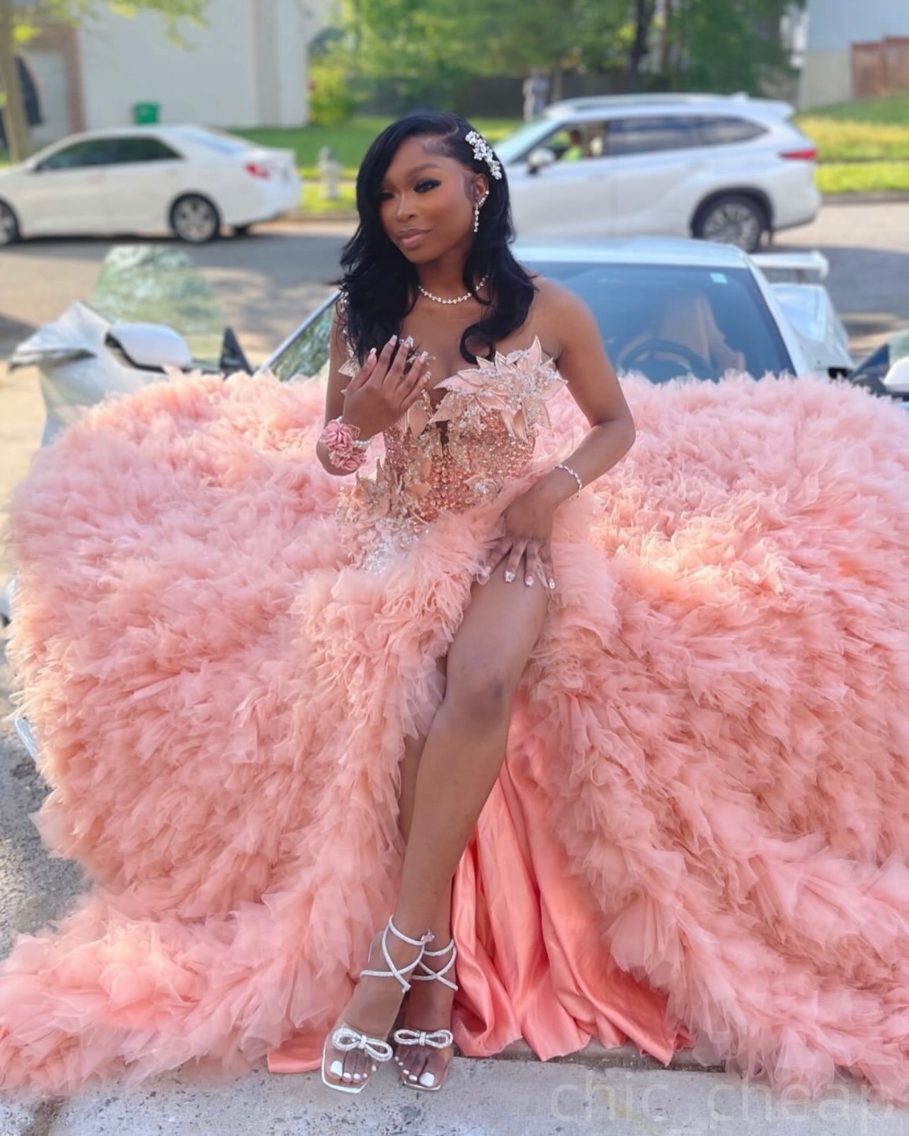 Mermaid Blush Pink Prom Dresses 2025 Crystals Florals Lace Tiers Evening Formal Party Second Birthday Engagement Gowns Plus Size Dress For Special Occ