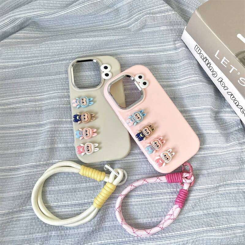 Cell Phone Accessories Labubu 3D Cartoon Phone Case For iPhone 16 promax 15 14 Plus 13 12 11 Pro Max Mini With Wrist Strap Cute Eyes Soft Cover Luxury