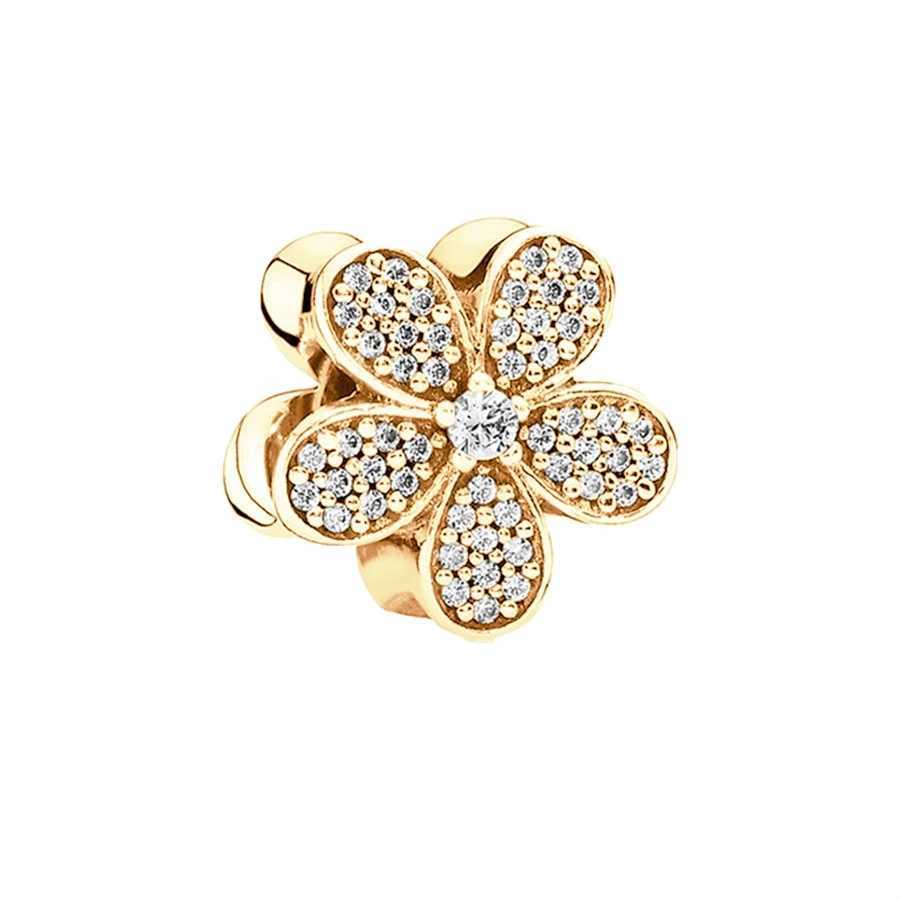 New Plated Gold Bead Pink Daisy Flower Snowflake Pav Charm Bead DIY Jewelry Fit Original 925 Sterling Silver Bracelet XJ250523