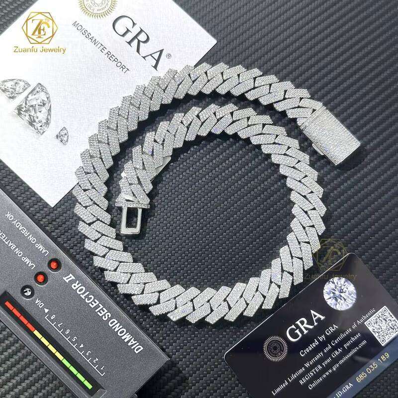 Hip Hop Rapper Jewelry Men Sier Vermeil Necklaces Iced Out Vvs1 Dias 18Mm 3 Rows Cuban Link Chain Moissanite