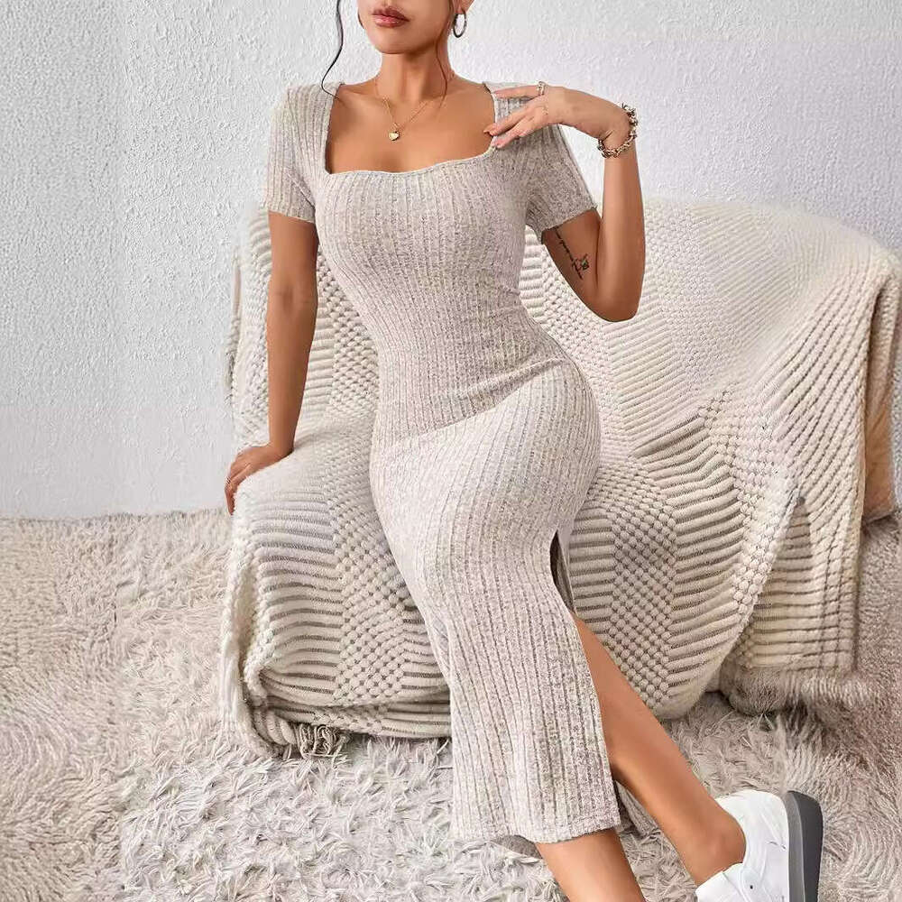 Halter Whit Maxi Dresses Wind Summer New Women S Fashion Square Neck Sexy Slimming Split Hip Bag Dress For Women Prom Sexy Dress