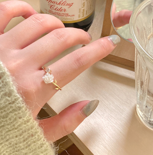 Camellia Blossom Ring Sweet Girl Heart Stainless Steel Jewelry Crystal Cute Cracelet for Women's Love Gifts 250222