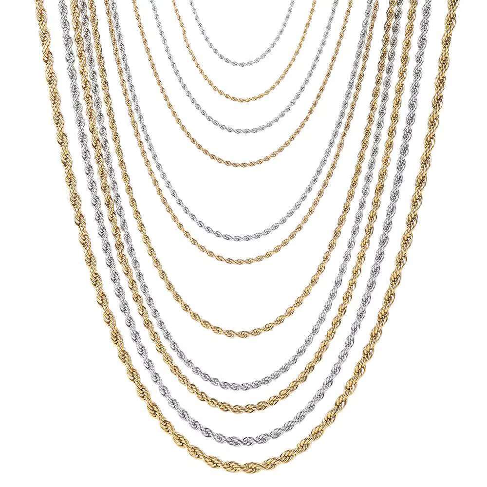 Wholesale Twisted Rope Chain 2mm 3mm 5mm 6mm 8mm 10mm Gold Plated Stainless Steel Hip Hop Necklace Jewelry