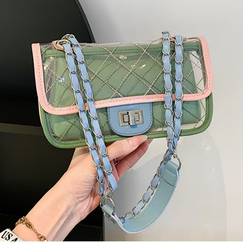 Fashionable women's jelly bag PVC transparent bag Personalized casual crossbody chain single shoulder mother-child small square bag small object storage bag