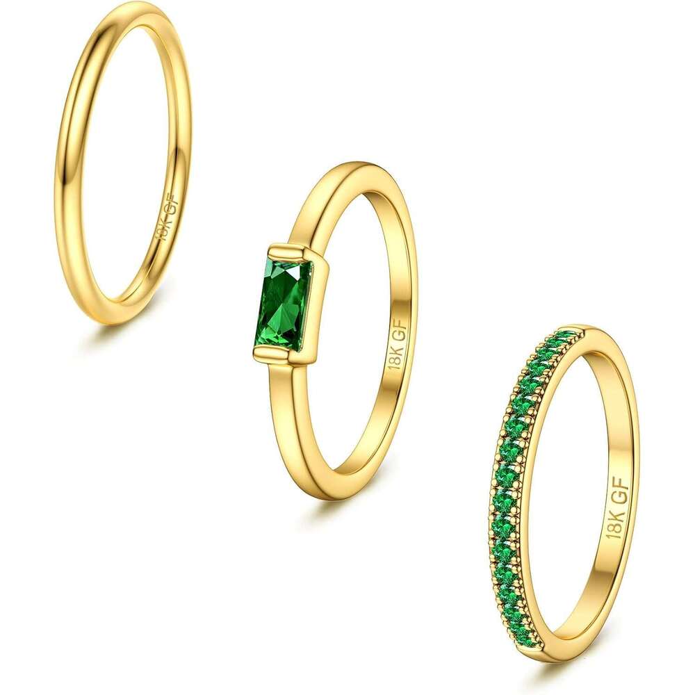 Women's Stackable Birthstone Plated Non Color Changing Exquisite Gold Stacked Set - Zirconia Thumb Joint Wedding Engagement Ring Suitable for Her