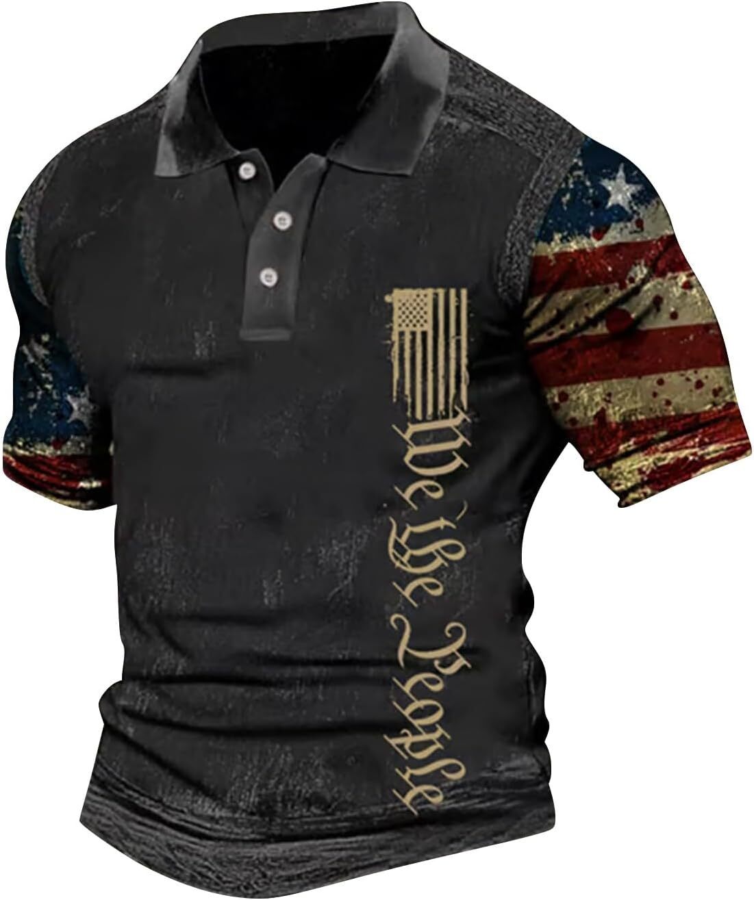 Mens Polo shirt Men's Polo Shirts WE The People Distressted American USA Flag Golf T Shirts Slim Short Sleeve Button Muscle Tee Tops Polos shirts