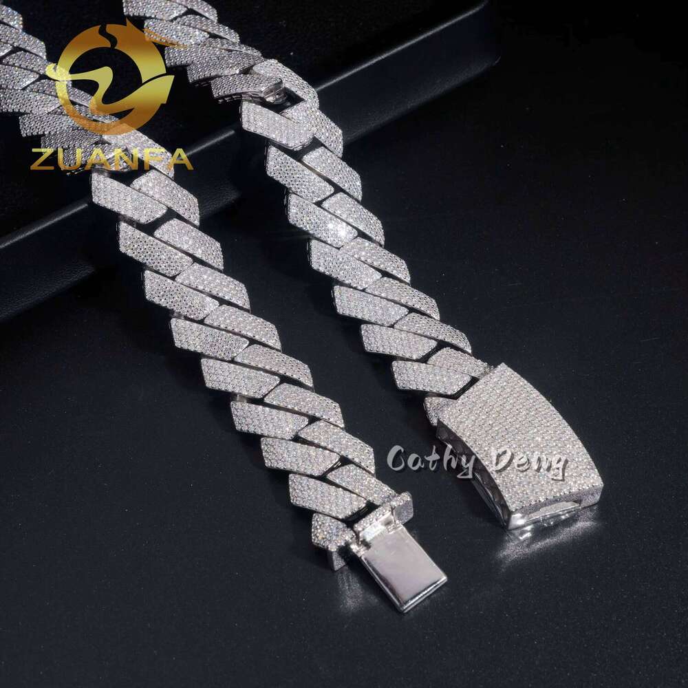 New Hollow Hip Hop Jewelry Iced 20Mm 4-Row Sier Silica Mens Miami Cuban Chain