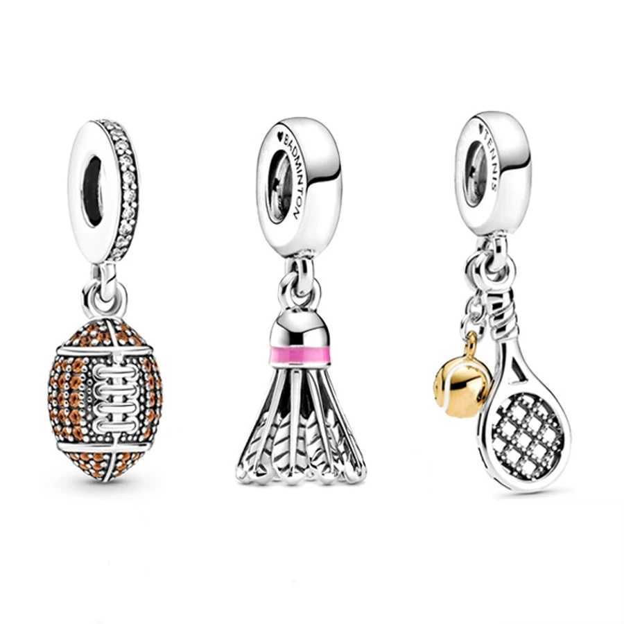 Hot Sale Basketball Football Softball Tennis Dangle Charm Beads Fit Original 925 Sterling Silver Bracelet Jewelry GiftXJ250523
