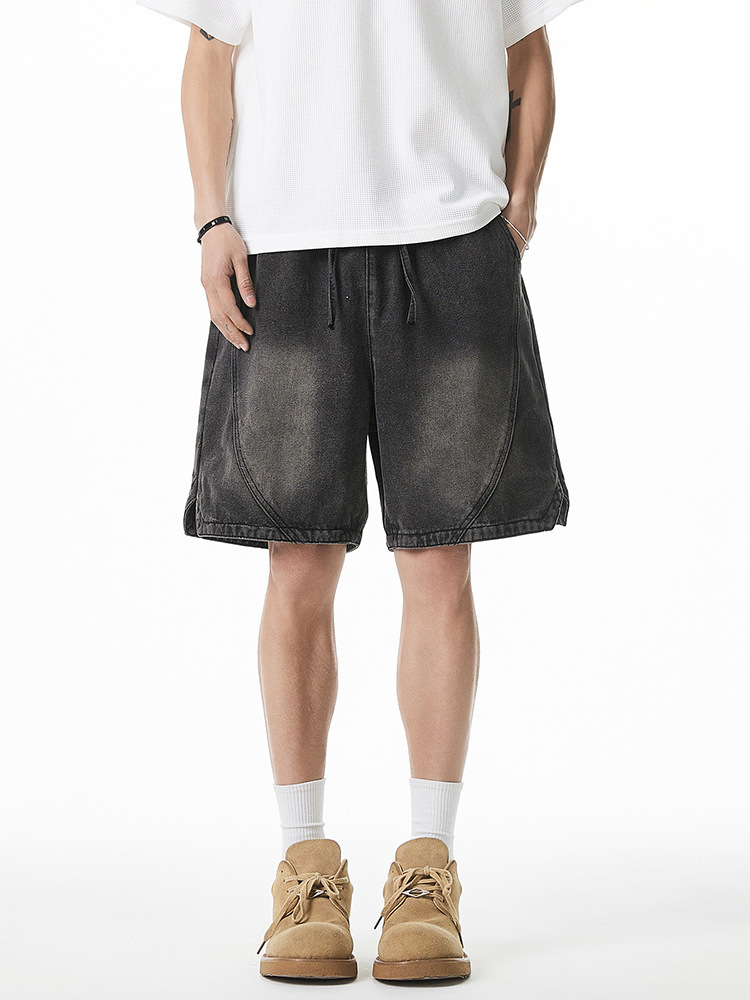 Denim Shorts Men Shorts Washed Distressed Knee Length Straight Jeans Pockets Spliced Patchwork Solid Loose Summer Casual R250523
