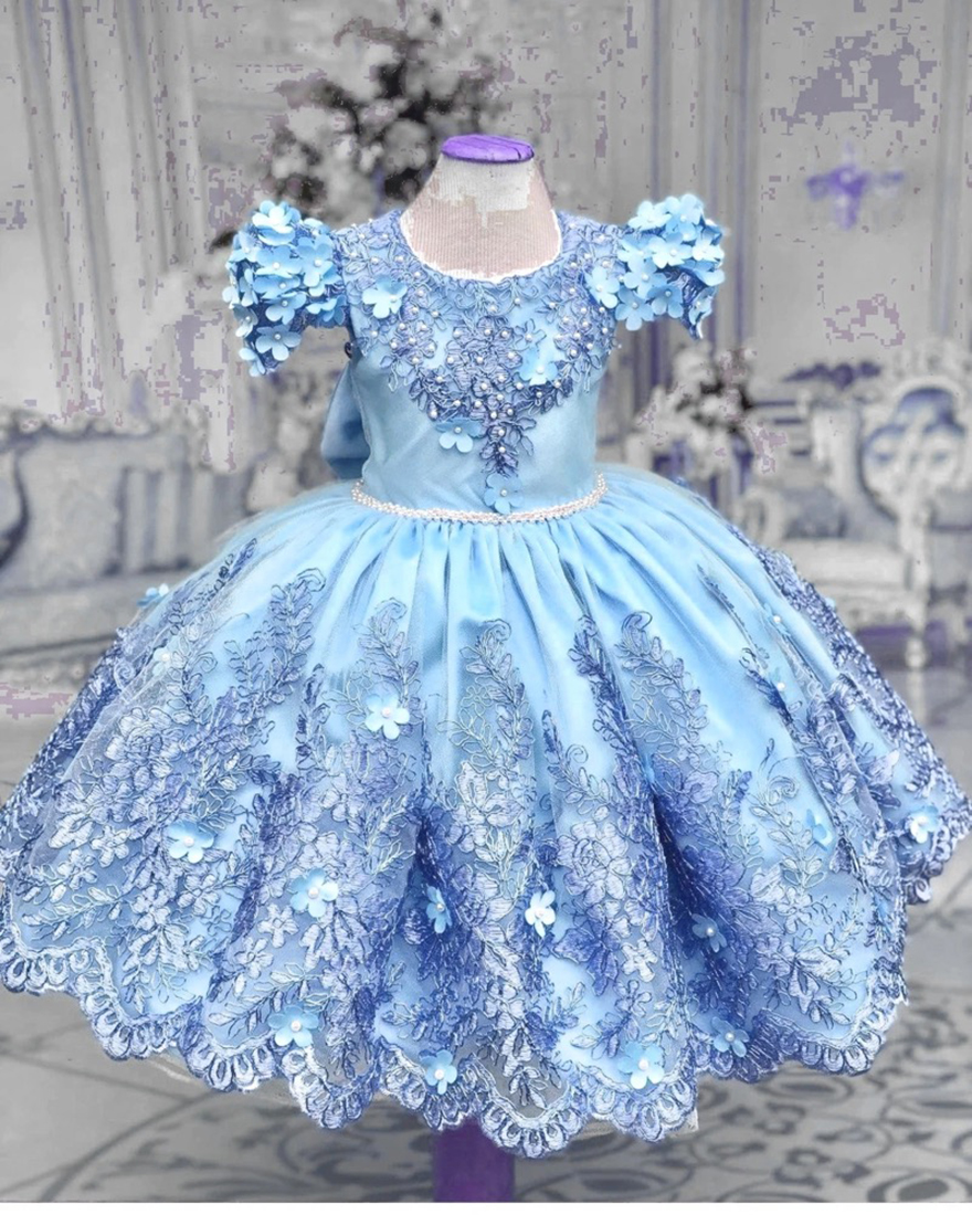 Luxury Pink Flower Girl Dresses Beads With Bow Puffy Kids Birthday Pageant Dress Children Toddler Baby For Wedding Ball Gown