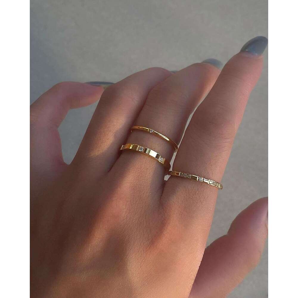 Ladies' non color changing cubic zirconia stackable exquisite 14K gold-plated set, ladies' wedding ring, gold jewelry ring size 6 7 8 9 10
