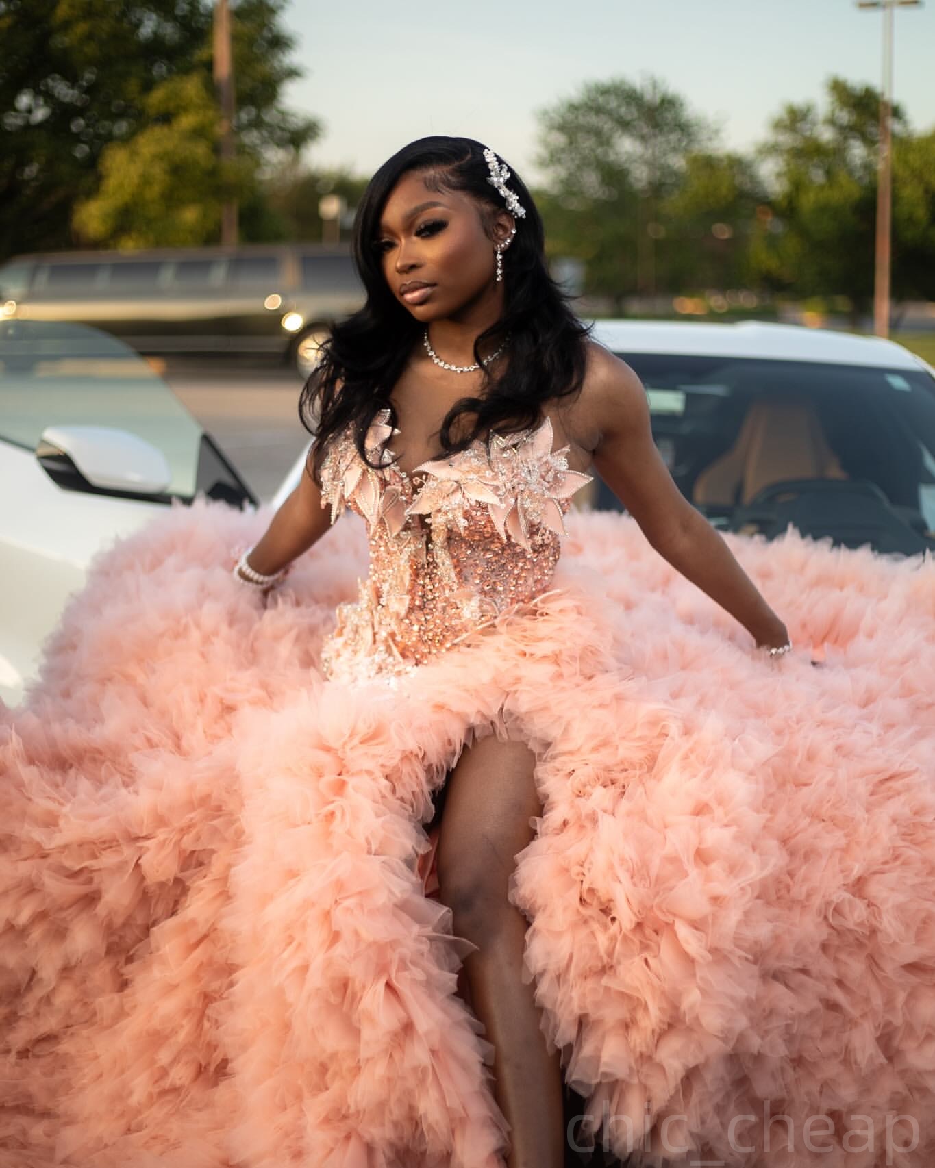 Mermaid Blush Pink Prom Dresses 2025 Crystals Florals Lace Tiers Evening Formal Party Second Birthday Engagement Gowns Plus Size Dress For Special Occ