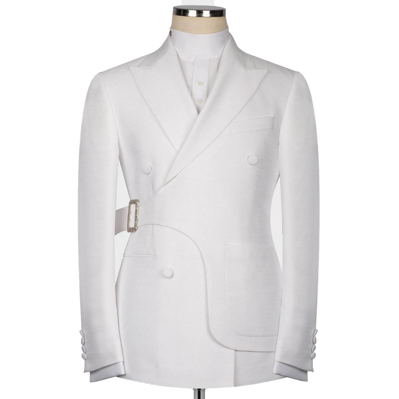 Design Men's Suits Tailored 2-Pieces Blazer Belt Pant Peaked Lapel Double Breasted Customized Plus Size Tuxedo Trajes Para Hombre Formal Occasion