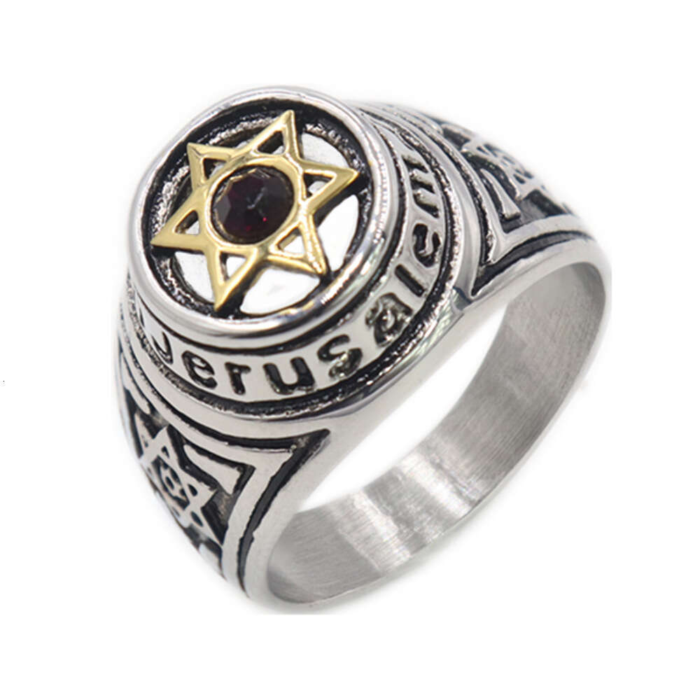 Israeli Jewish Hexagram Star Plated Diamond Set Men's and Women's Rings Titanium Steel Ring