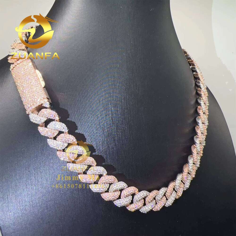 Pass Tester Solid Sier 13Mm Two Tone Color Iced Out Hip Hop Flawless Moissanite Dia Cuban Link Chain