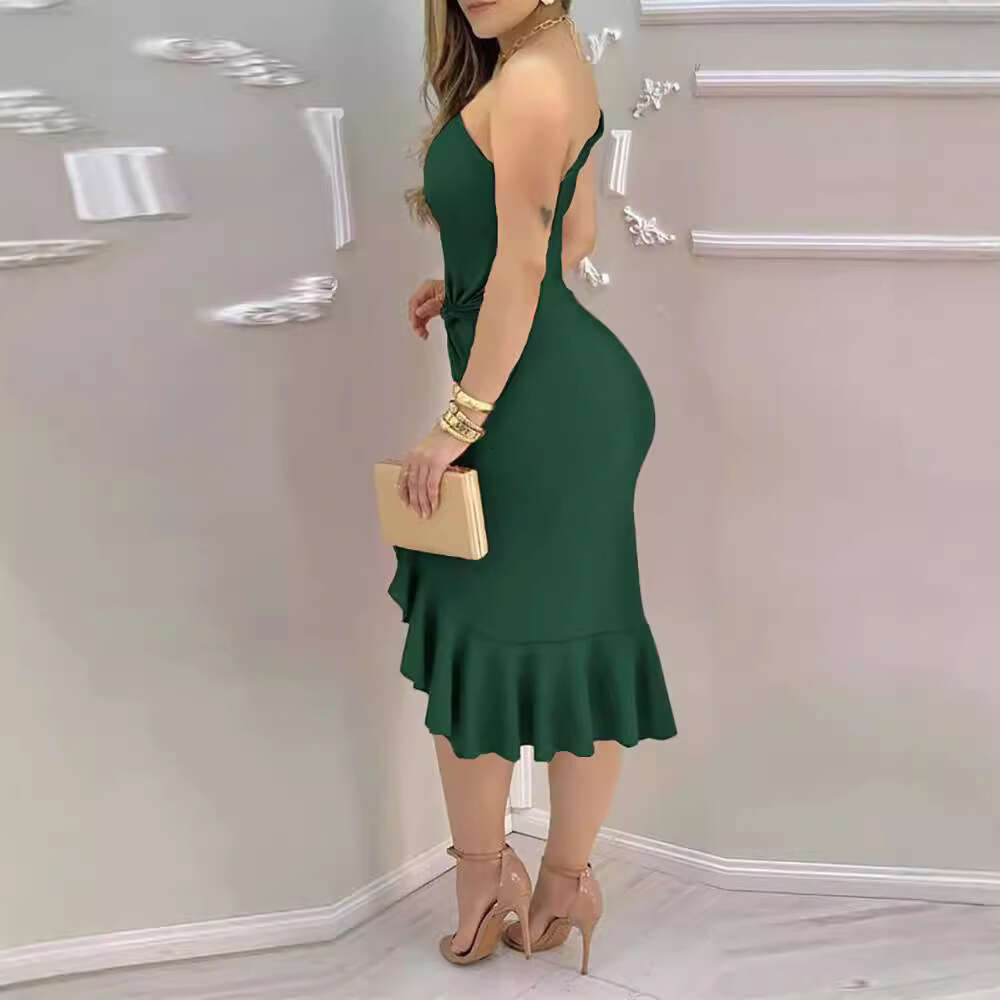 Halter Whit Maxi Dresses Summer Women S Solid Backless Ruffle Edge Slim Fit Long Banquet Party Oblique Shoulder Dress Prom Sexy Dress