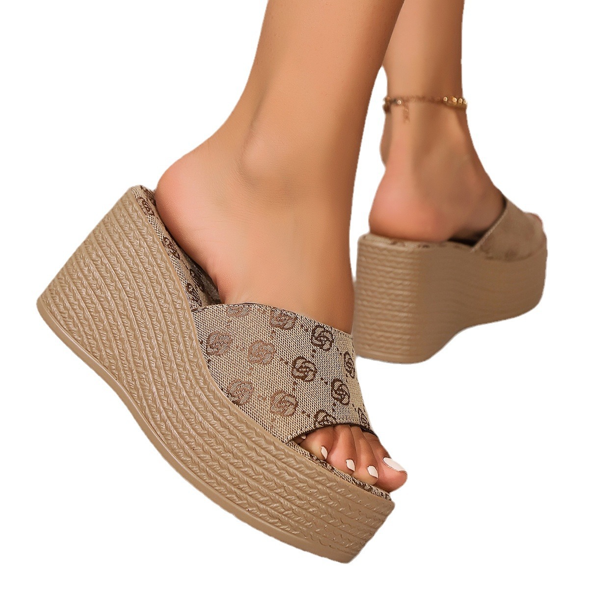 Free shipping designer Slippers for womans platform Slippers fashion lady slider Slides woman Comfortable slope heel straight strap thick soled slippe