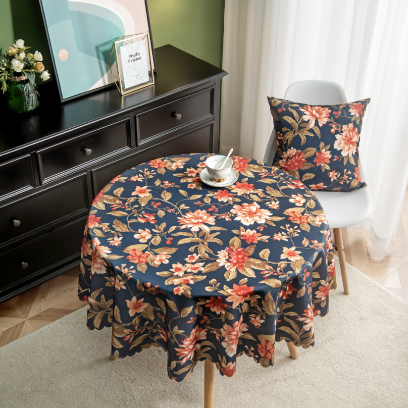 D288 small fresh simple style round long tablecloth simple waterproof restaurant hotel home round dining table tablecloth printing