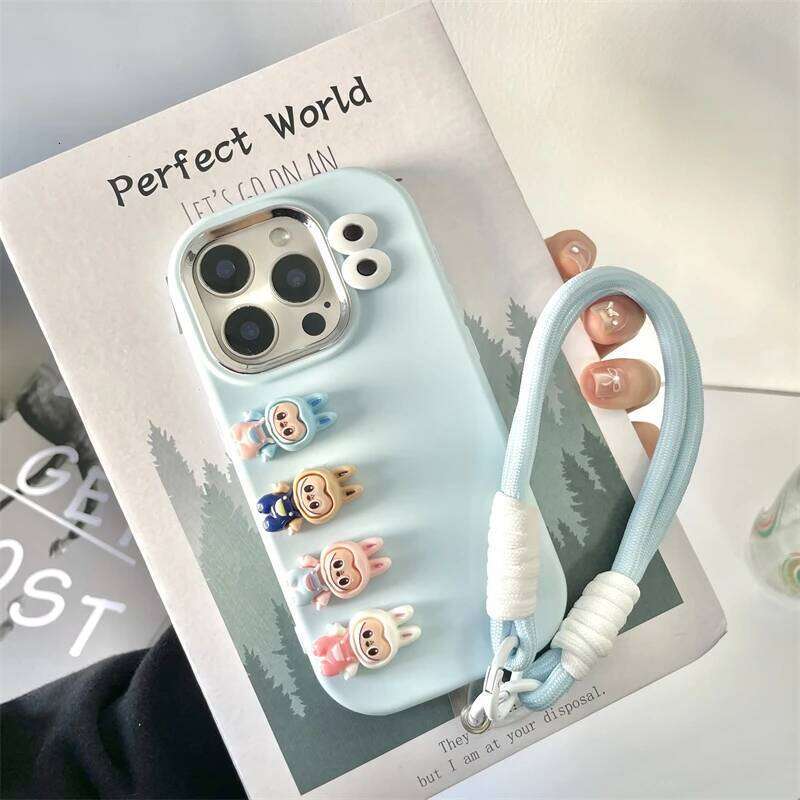 Cell Phone Accessories Labubu 3D Cartoon Phone Case For iPhone 16 promax 15 14 Plus 13 12 11 Pro Max Mini With Wrist Strap Cute Eyes Soft Cover Luxury
